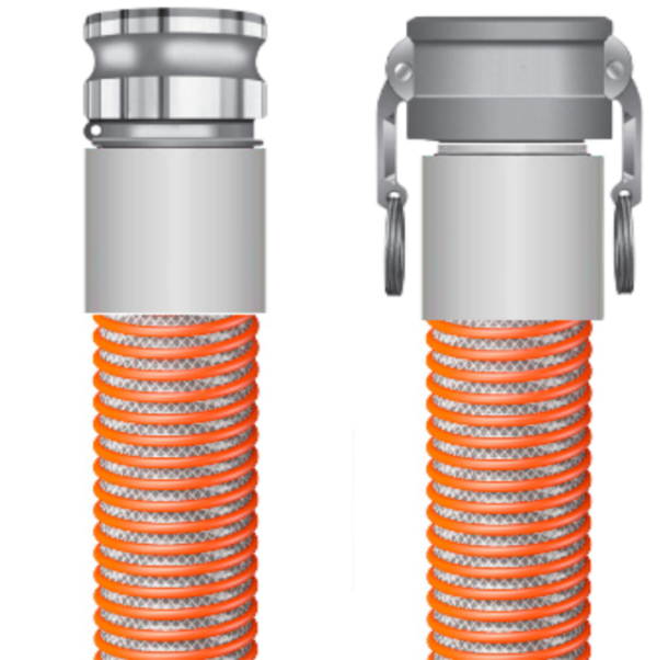 Medium-Duty Water Suction and Discharge Hose | PVC Tube, Synthetic Textile Braid, Orange Helix | 8" ID, 9.34" OD, 70 PSI | Residual Chemicals Transfer | 1001-800-0120-AL-CXE