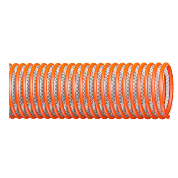 Medium-Duty Clear PVC Water Suction Hose with Textile Reinforcement and Orange PVC Helix - 1.5" ID x 100 PSI - Residual Chemical Resistant