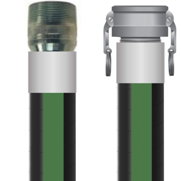 Heavy-Duty Water Suction and Discharge Hose - EPDM Cover, Resistant to Abrasion and Ozone - Cam X NPT Fittings - 3-inch ID, 150 PSI Pressure