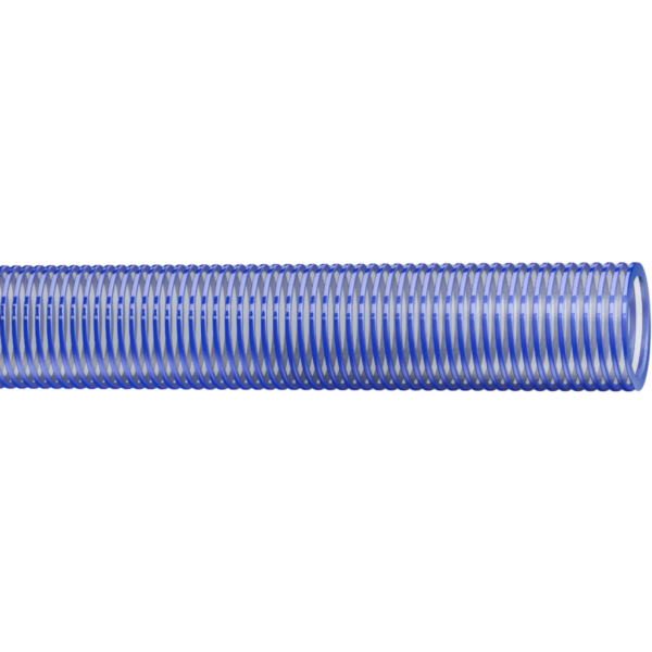 Medium-Duty PVC Water Suction Hose - 1.5" ID, Clear PVC Tube, BLUE PVC Helix, -40°F to 150°F Temperature, 65 PSI, 28 Vacuum Rating