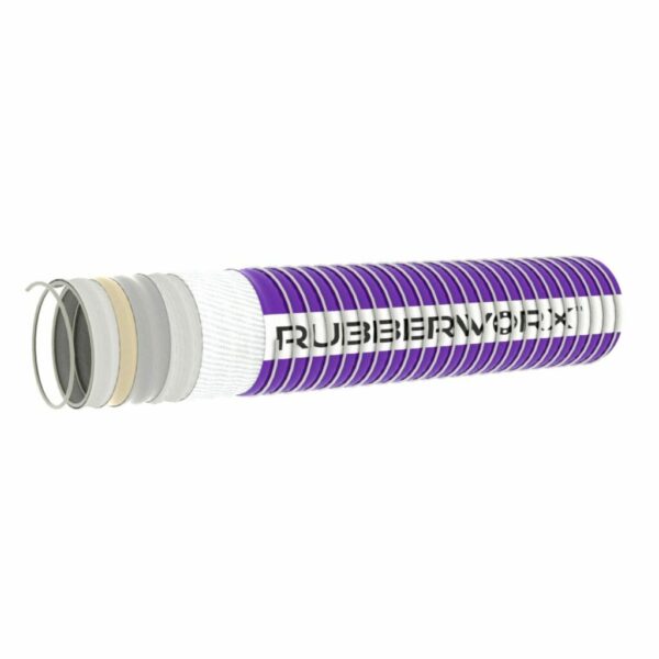 Chemical Transfer Hose - Heavy Duty Suction & Discharge Composite Hose 1.5" ID - 250 PSI Pressure, Natural Polypropylene Tube, POLYFIBER Reinforcement, Stainless Inner Helix, Poly Coated Steel Outer Helix -40°F to 212°F