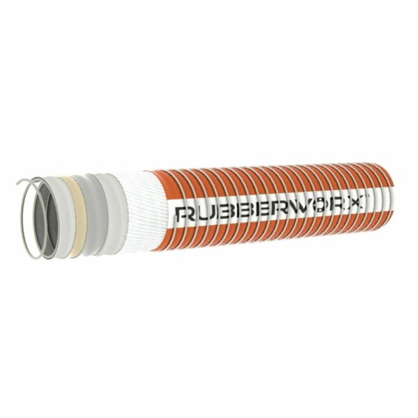 Chemical Transfer Composite Hose - High Temp, Heavy-Duty, Flexible Design, White PTFE Tube, Stainless Steel Reinforcement - 1" ID x 1.12" OD, 250 PSI