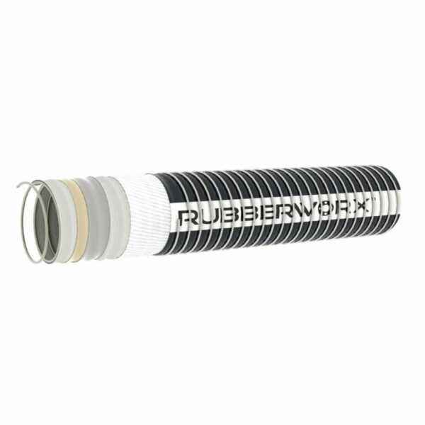 Heavy-Duty High Temp Chemical Transfer Composite Hose | 8C09205-1200 | White PTFE Tube | Stainless Helix | 12" ID, 13" OD, 250 PSI