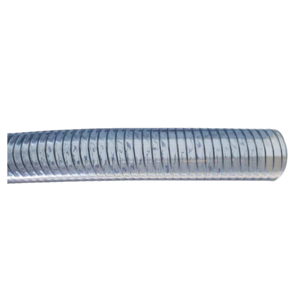 Clear PVC FDA Compliant Tubing with Steel Helix - Lightweight Hose for Vacuum and Chemical Transfer - 1.5" ID x 2" OD, 50 psi